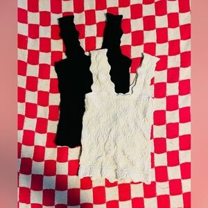 Free People Inspired Boho Indie Square Neck Black & White Patterned Cami Set